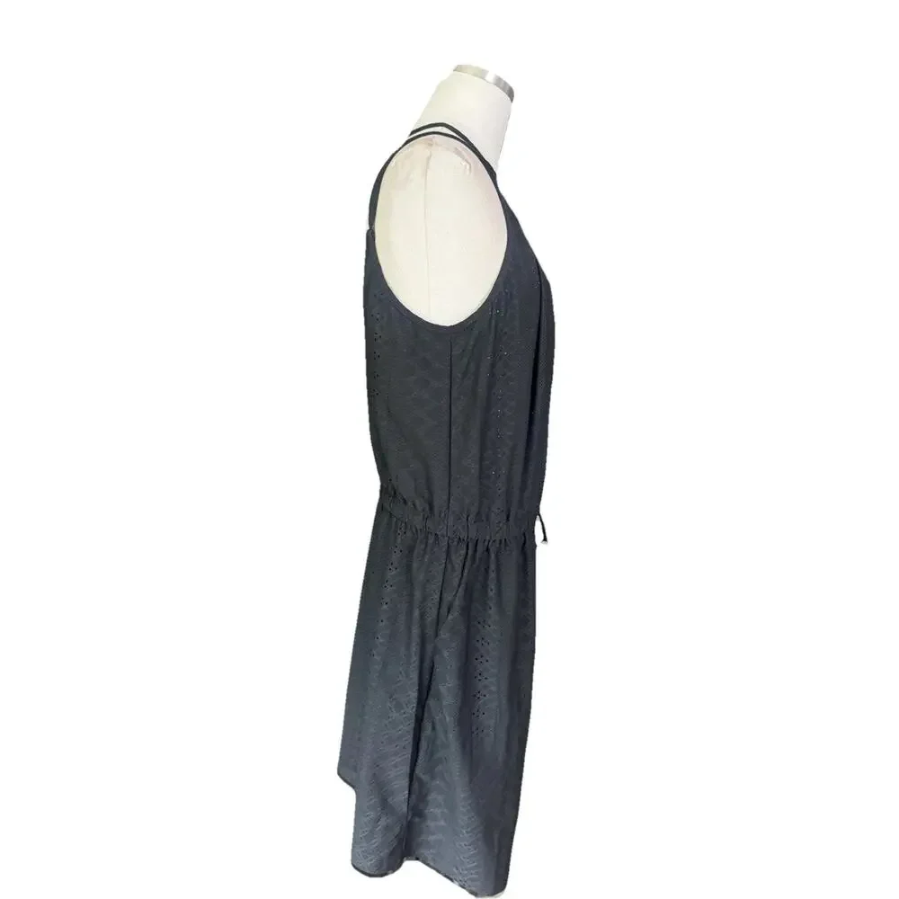 Beta Brand Hollow Out Swimsuit Coverup NEW Size Large Black Snap Drawstring